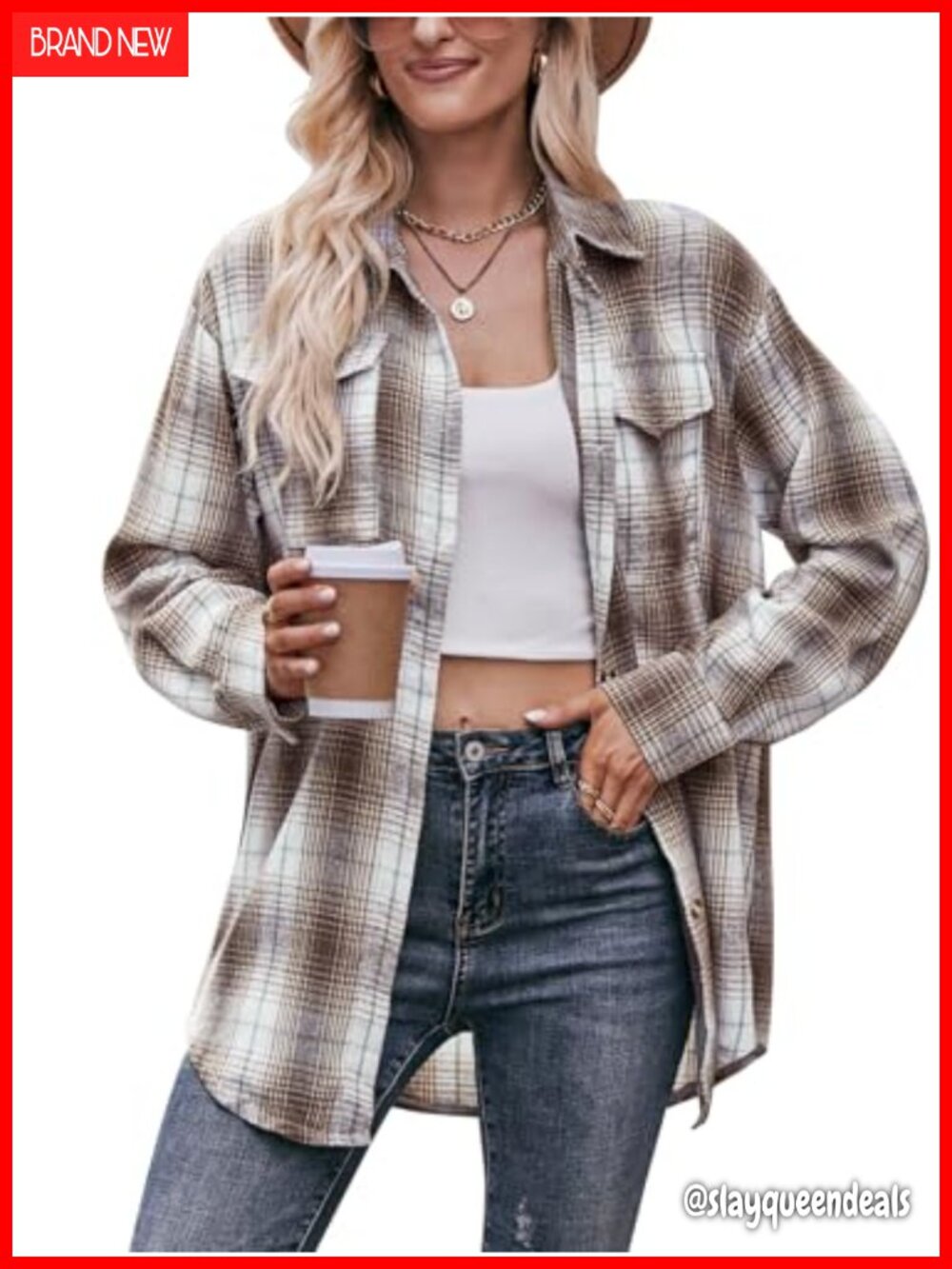 Women's Plaid Button Down Flannel Shirt Oversized Boyfriend Long Sleeve Casual
